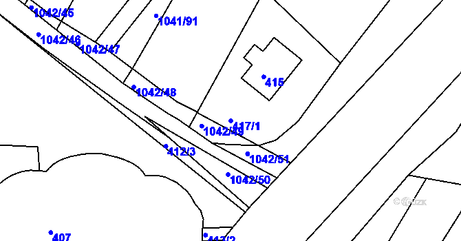 Parcela st. 417/1 v KÚ Křimice, Katastrální mapa