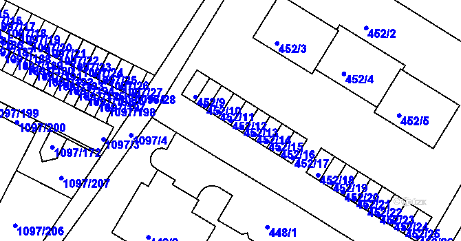 Parcela st. 452/12 v KÚ Křimice, Katastrální mapa