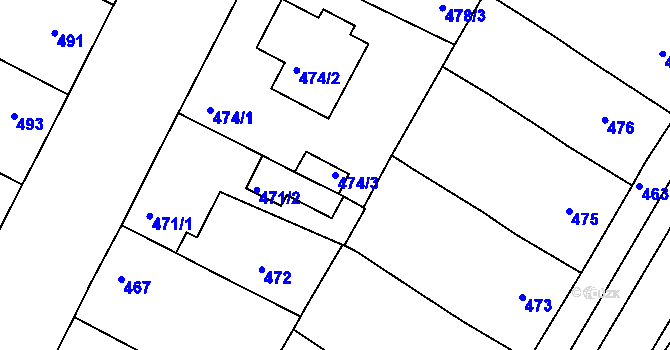 Parcela st. 474/3 v KÚ Křimice, Katastrální mapa