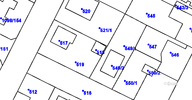 Parcela st. 518 v KÚ Křimice, Katastrální mapa