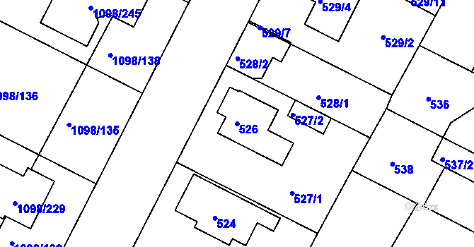 Parcela st. 526 v KÚ Křimice, Katastrální mapa