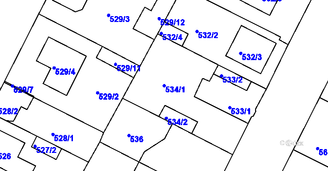 Parcela st. 534/1 v KÚ Křimice, Katastrální mapa