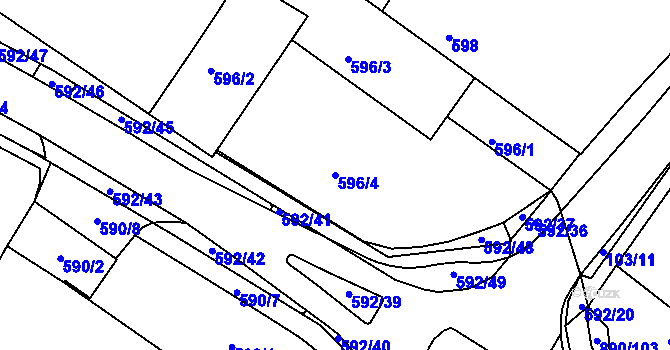 Parcela st. 596/4 v KÚ Křimice, Katastrální mapa