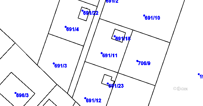 Parcela st. 691/11 v KÚ Křimice, Katastrální mapa