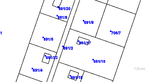 Parcela st. 691/17 v KÚ Křimice, Katastrální mapa