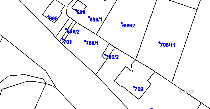 Parcela st. 700/2 v KÚ Křimice, Katastrální mapa