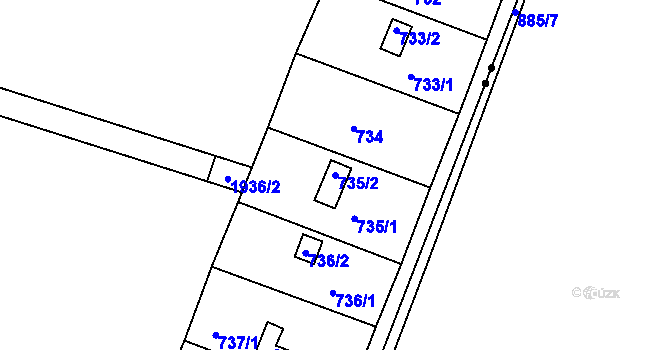 Parcela st. 735/2 v KÚ Křimice, Katastrální mapa
