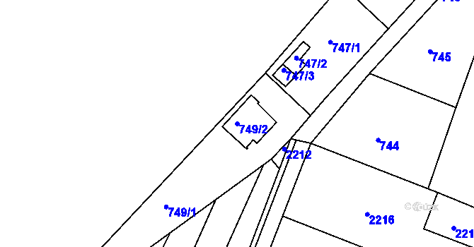 Parcela st. 749/2 v KÚ Křimice, Katastrální mapa