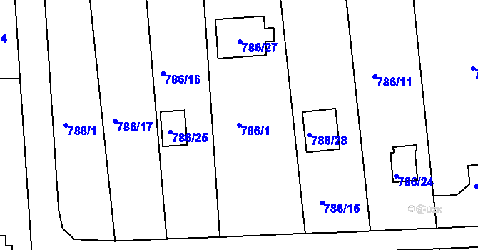 Parcela st. 786/1 v KÚ Křimice, Katastrální mapa