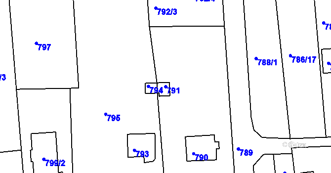 Parcela st. 791 v KÚ Křimice, Katastrální mapa