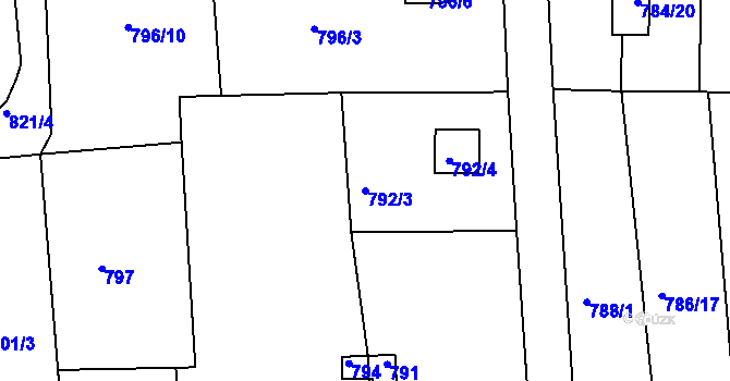 Parcela st. 792/3 v KÚ Křimice, Katastrální mapa