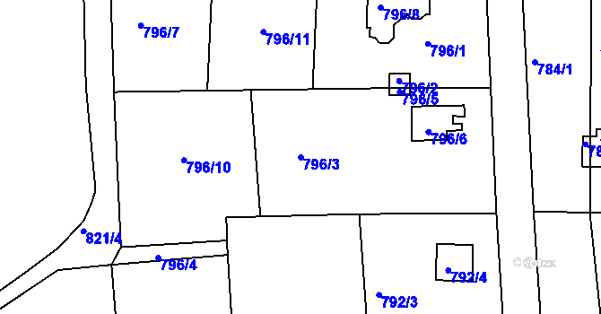 Parcela st. 796/3 v KÚ Křimice, Katastrální mapa