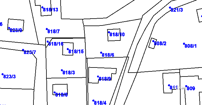 Parcela st. 818/6 v KÚ Křimice, Katastrální mapa