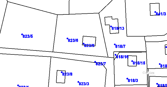 Parcela st. 823/9 v KÚ Křimice, Katastrální mapa