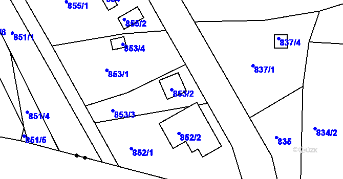 Parcela st. 853/2 v KÚ Křimice, Katastrální mapa
