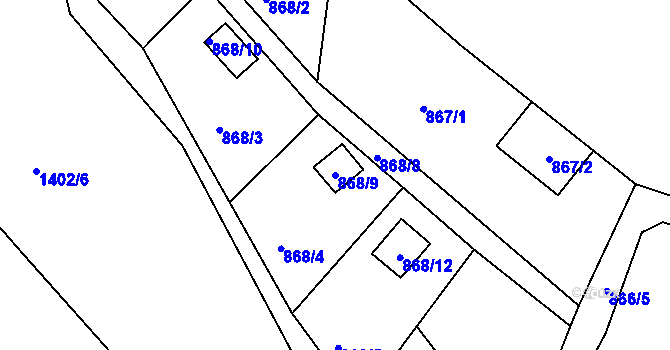Parcela st. 868/9 v KÚ Křimice, Katastrální mapa