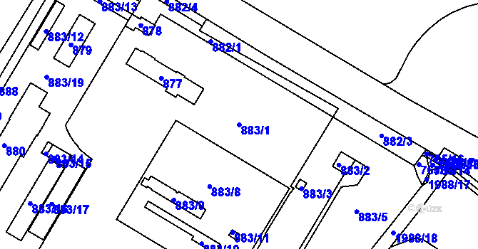 Parcela st. 883/1 v KÚ Křimice, Katastrální mapa