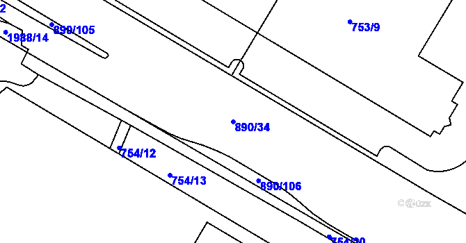 Parcela st. 890/34 v KÚ Křimice, Katastrální mapa