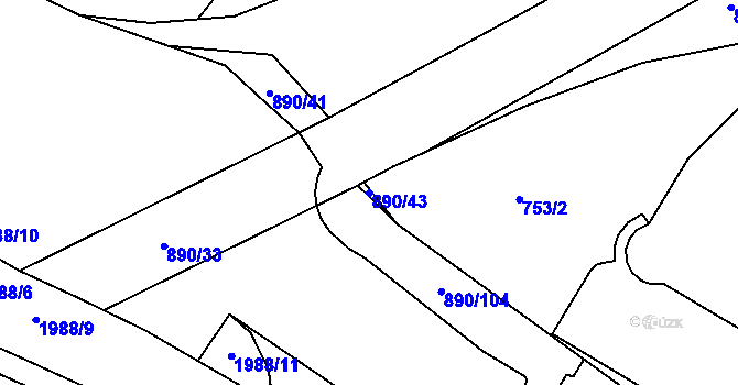 Parcela st. 890/43 v KÚ Křimice, Katastrální mapa