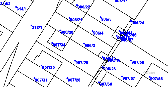 Parcela st. 906/3 v KÚ Křimice, Katastrální mapa