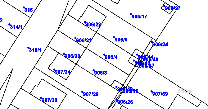 Parcela st. 906/4 v KÚ Křimice, Katastrální mapa