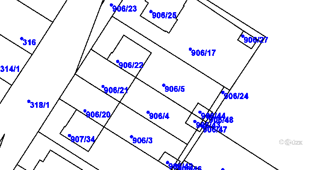 Parcela st. 906/5 v KÚ Křimice, Katastrální mapa