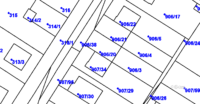 Parcela st. 906/20 v KÚ Křimice, Katastrální mapa