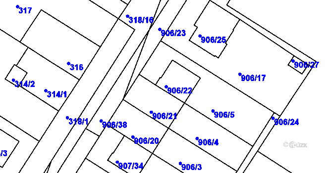Parcela st. 906/22 v KÚ Křimice, Katastrální mapa
