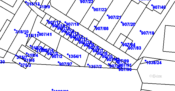 Parcela st. 907/8 v KÚ Křimice, Katastrální mapa