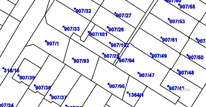 Parcela st. 907/25 v KÚ Křimice, Katastrální mapa