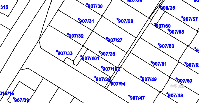 Parcela st. 907/26 v KÚ Křimice, Katastrální mapa