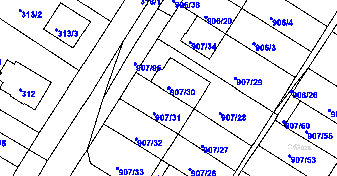 Parcela st. 907/30 v KÚ Křimice, Katastrální mapa