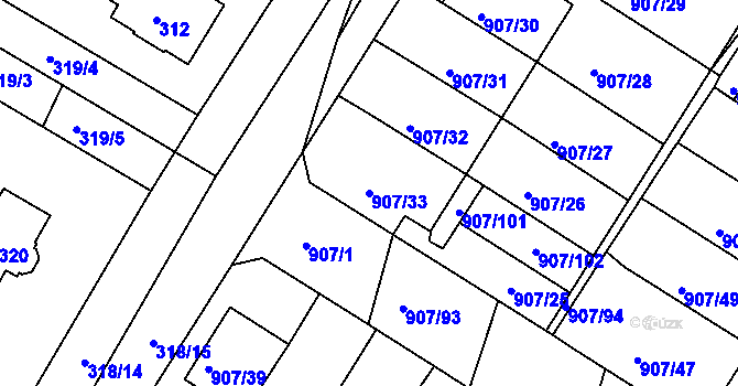 Parcela st. 907/33 v KÚ Křimice, Katastrální mapa