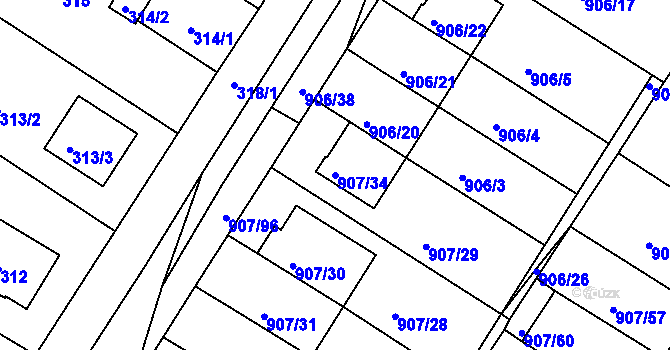 Parcela st. 907/34 v KÚ Křimice, Katastrální mapa