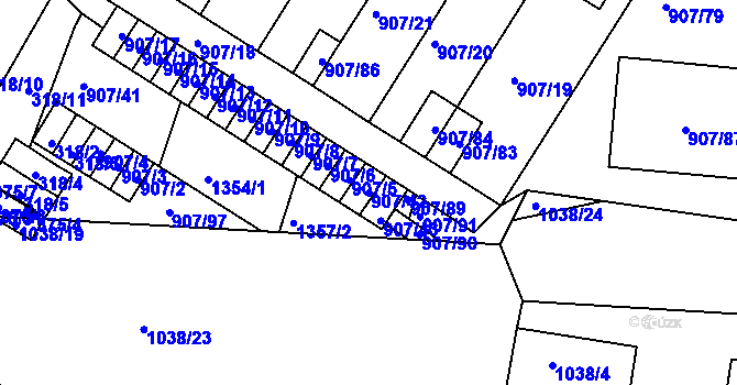 Parcela st. 907/42 v KÚ Křimice, Katastrální mapa