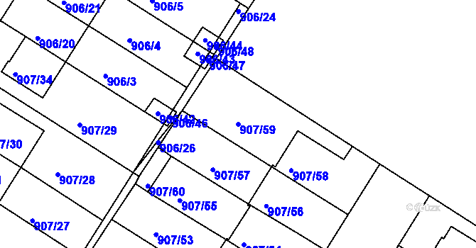 Parcela st. 907/59 v KÚ Křimice, Katastrální mapa