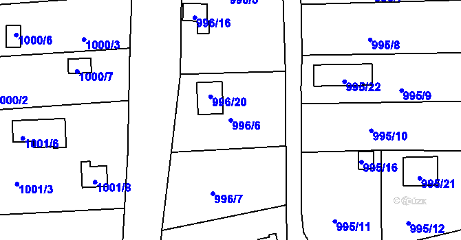Parcela st. 996/6 v KÚ Křimice, Katastrální mapa