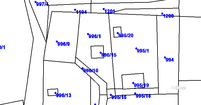 Parcela st. 996/15 v KÚ Křimice, Katastrální mapa