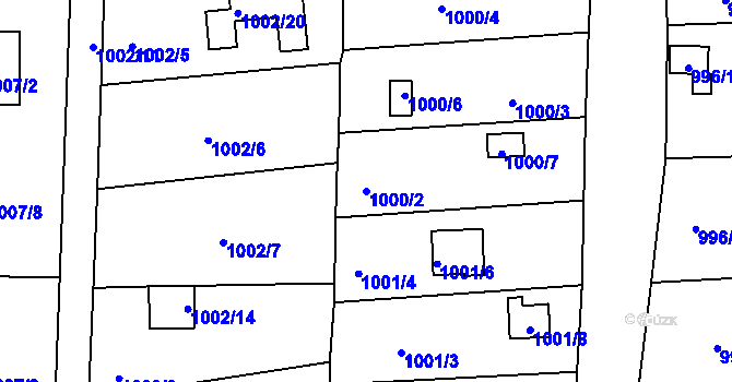 Parcela st. 1000/2 v KÚ Křimice, Katastrální mapa