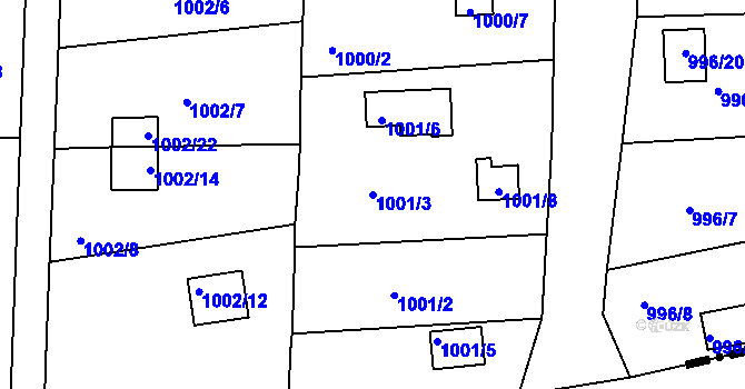 Parcela st. 1001/3 v KÚ Křimice, Katastrální mapa
