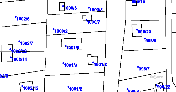 Parcela st. 1001/4 v KÚ Křimice, Katastrální mapa