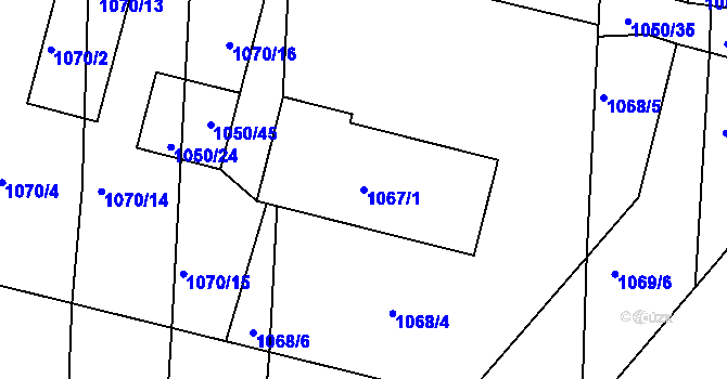 Parcela st. 1067/1 v KÚ Křimice, Katastrální mapa