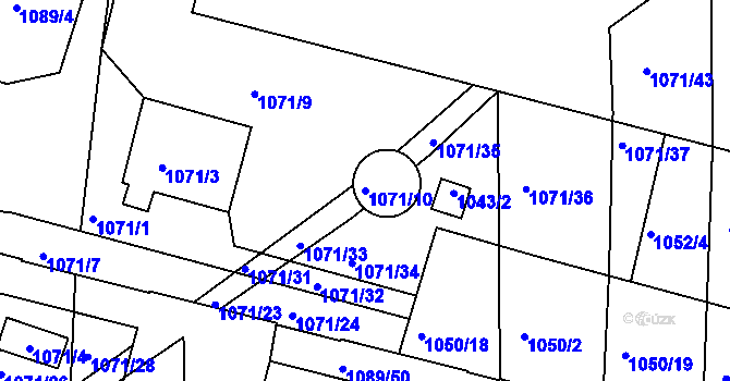 Parcela st. 1071/10 v KÚ Křimice, Katastrální mapa