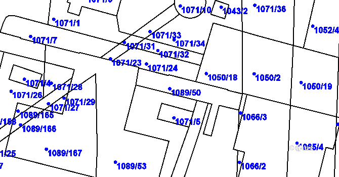 Parcela st. 1089/50 v KÚ Křimice, Katastrální mapa