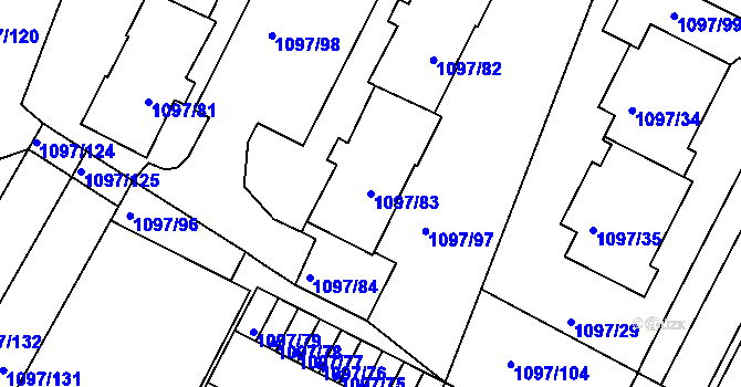 Parcela st. 1097/83 v KÚ Křimice, Katastrální mapa