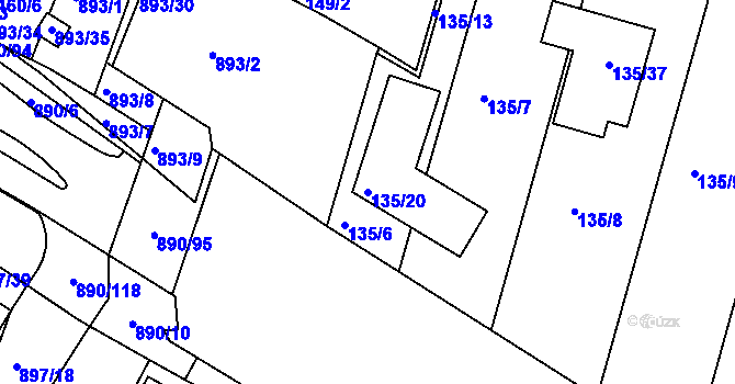 Parcela st. 135/20 v KÚ Křimice, Katastrální mapa