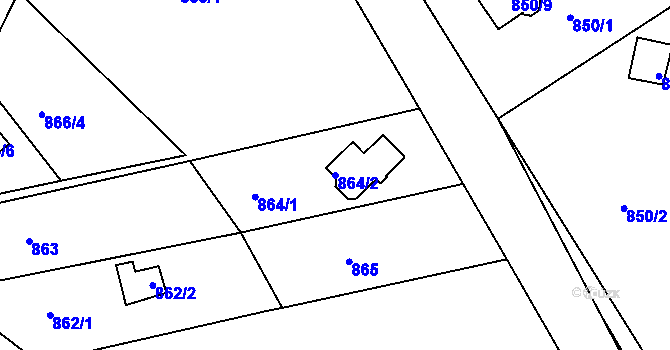 Parcela st. 864/2 v KÚ Křimice, Katastrální mapa