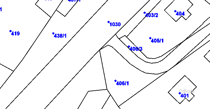 Parcela st. 406/2 v KÚ Křimice, Katastrální mapa