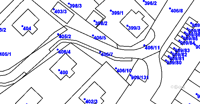 Parcela st. 406/7 v KÚ Křimice, Katastrální mapa