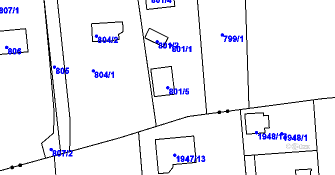 Parcela st. 801/5 v KÚ Křimice, Katastrální mapa